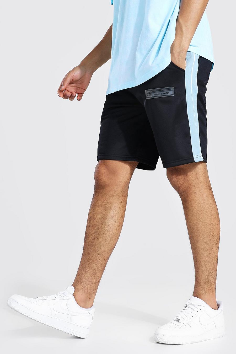 Pantalones cortos de tricot de corte regular con cinta lateral, Negro image number 1