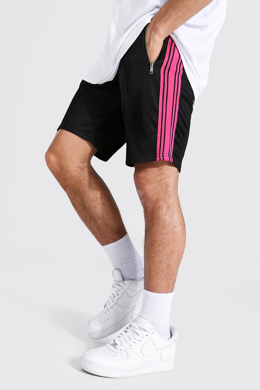 Pantaloncini slim fit in tricot con nervature e fasce laterali, Nero image number 1