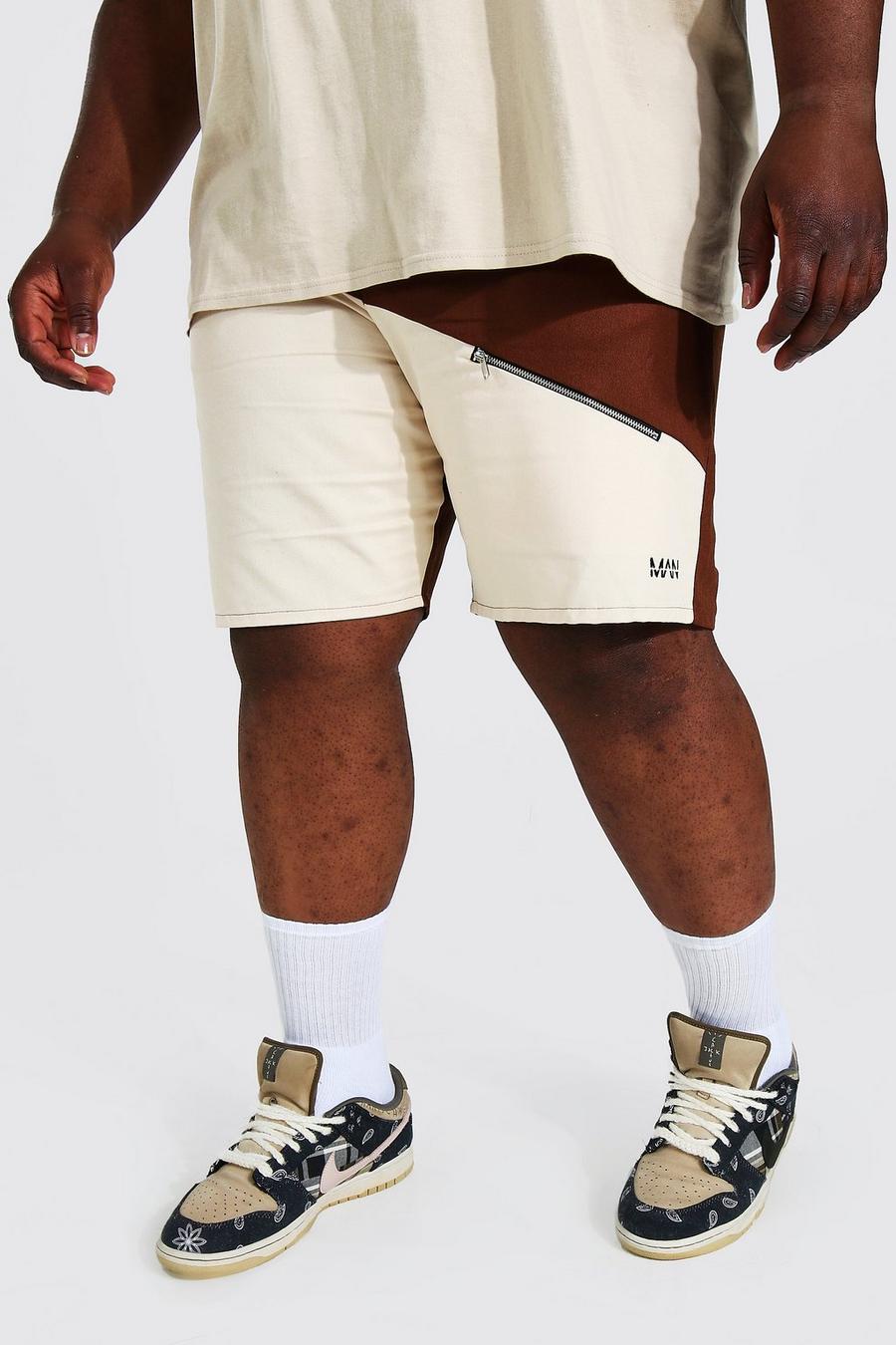 Pantalón corto Plus MAN cargo con cremallera y bolsillos a dos colores, Chocolate marrone