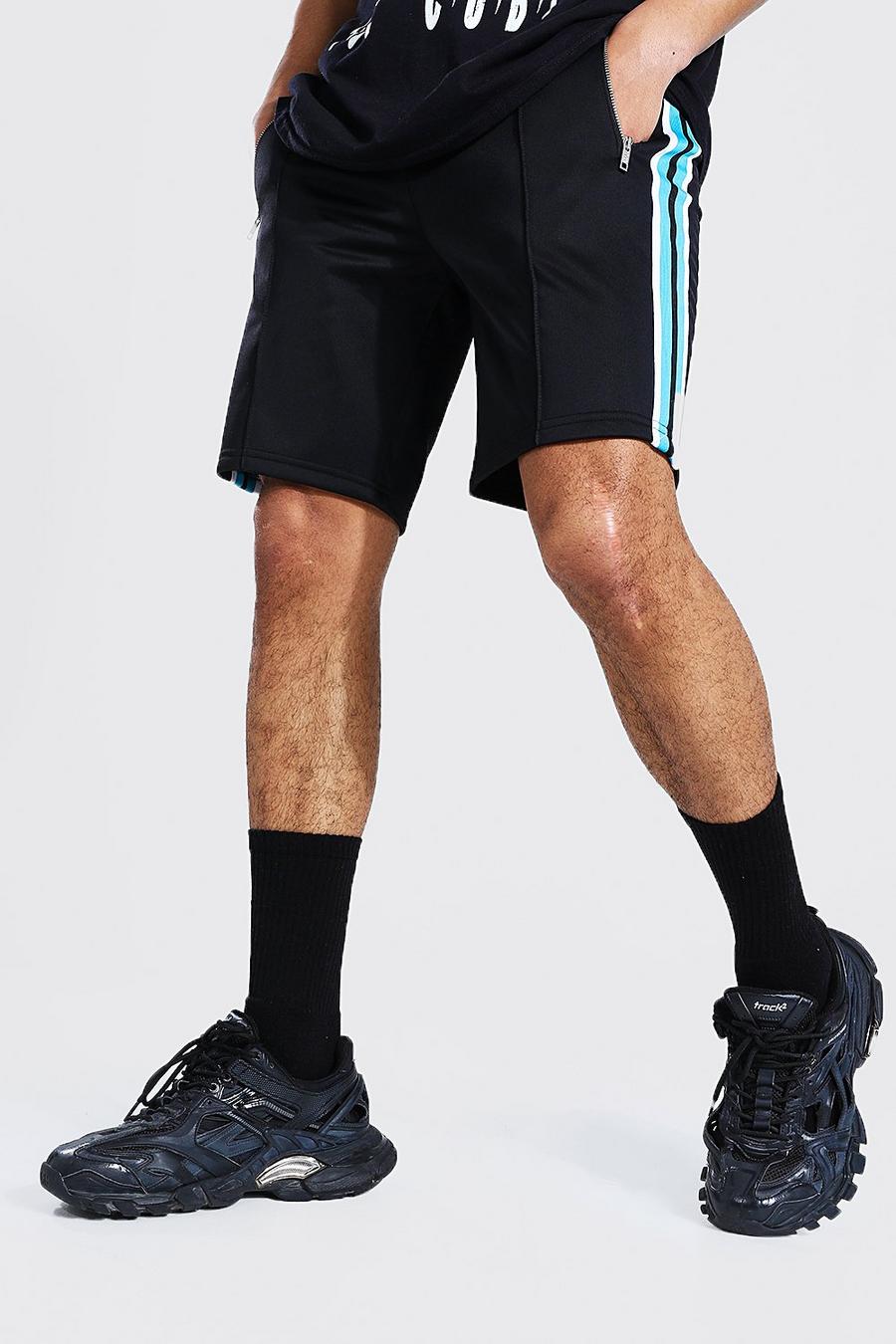 Black Slim Fit Pintuck Tricot Shorts With Side Tape image number 1