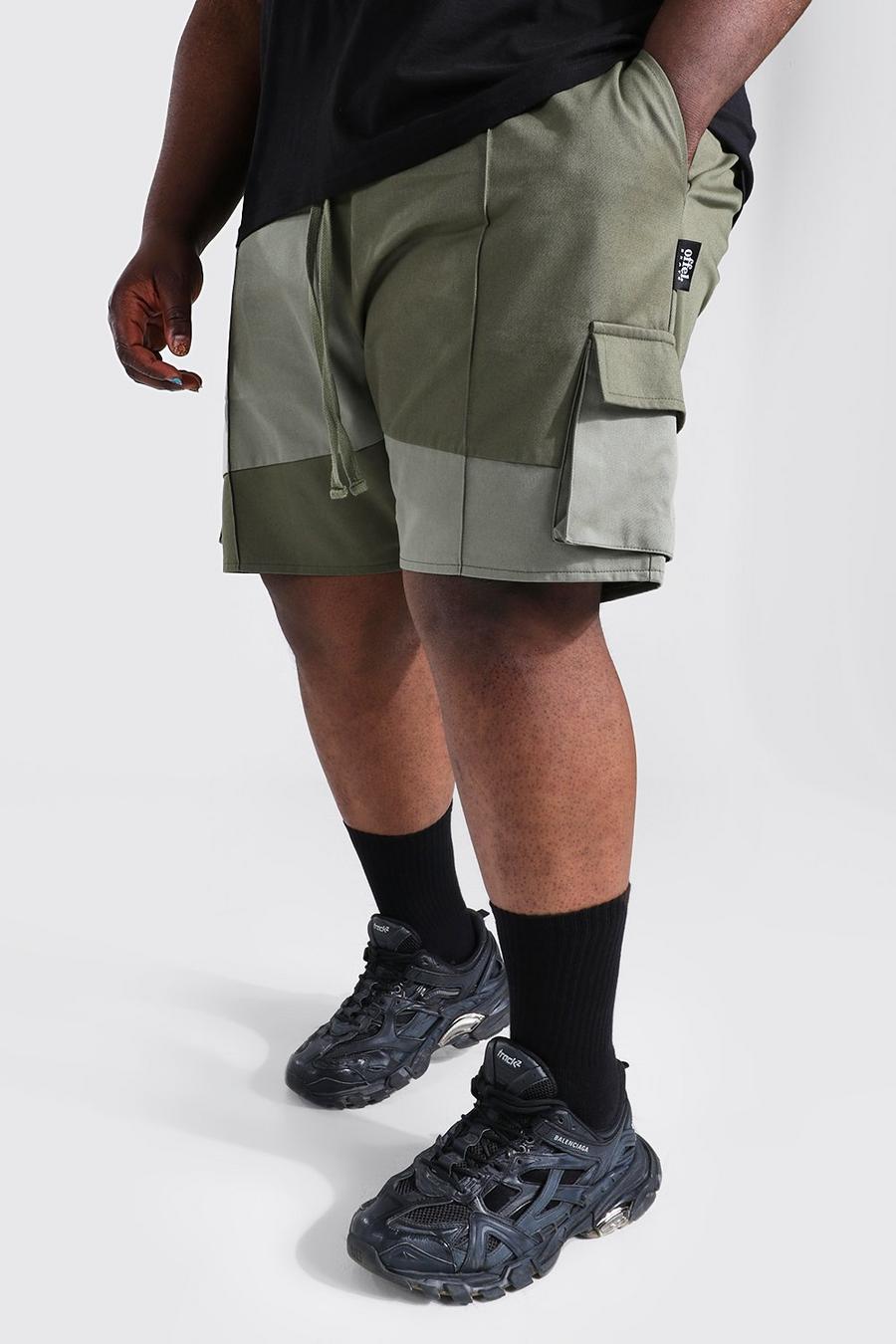 Khaki Plus Patchwork Twill Cargo Shorts image number 1