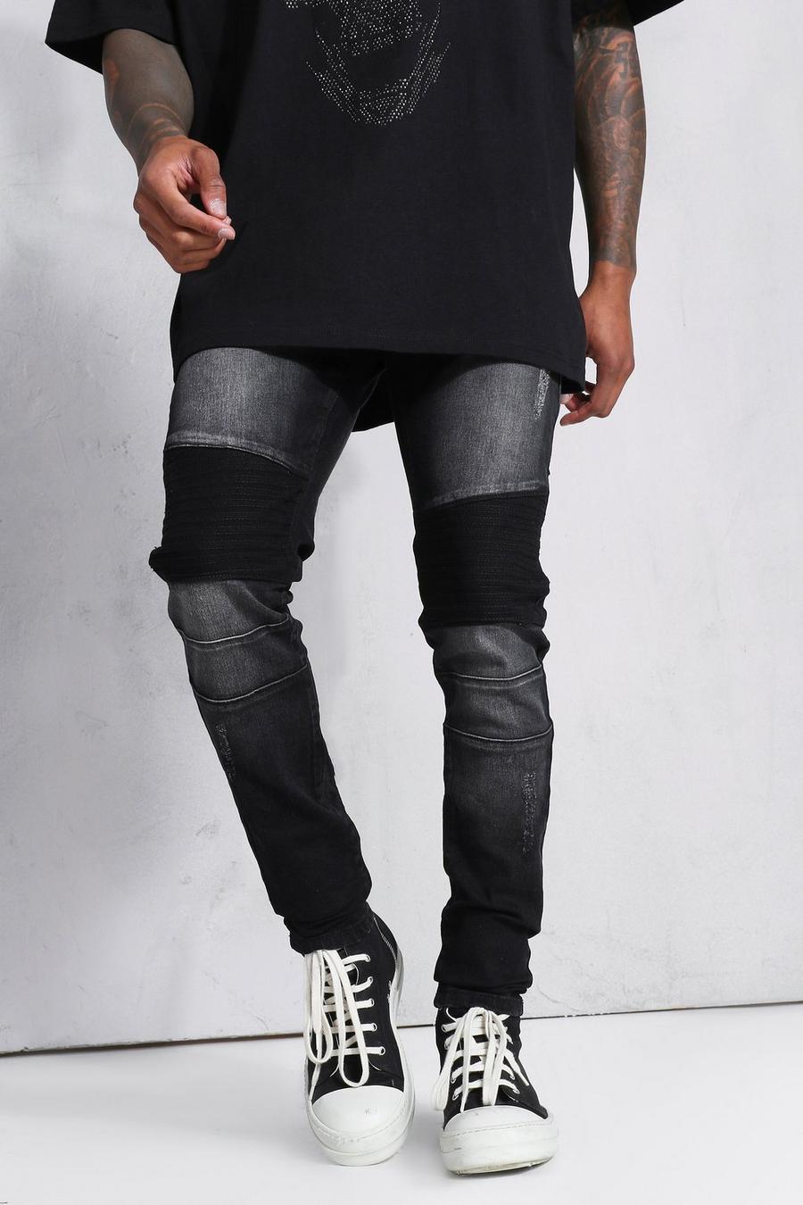Skinny Stretch Biker-Jeans mit seitlichem Reißverschluss, Washed black image number 1