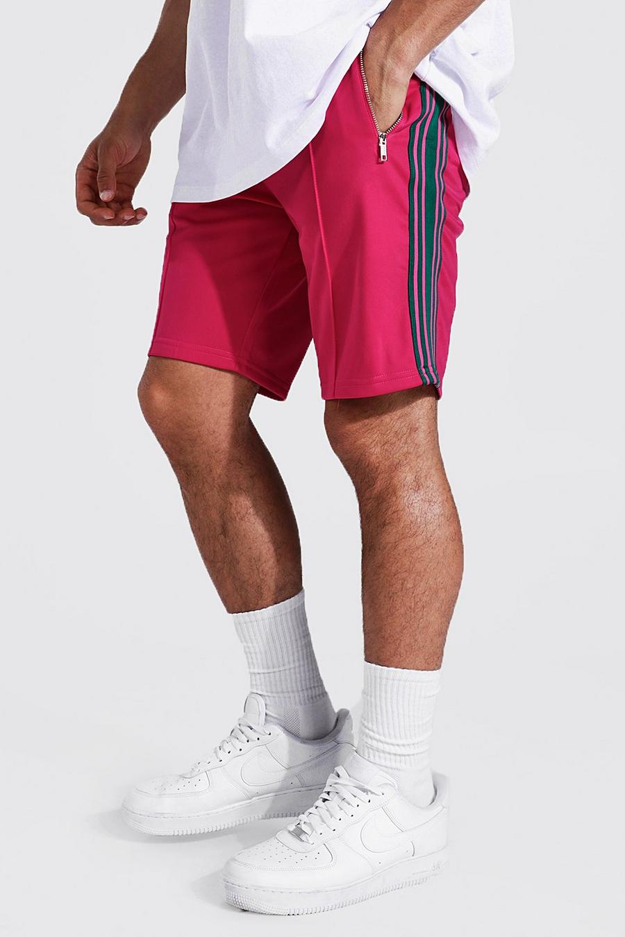 Pink Slim Fit Pintuck Tricot Shorts With Side Tape image number 1