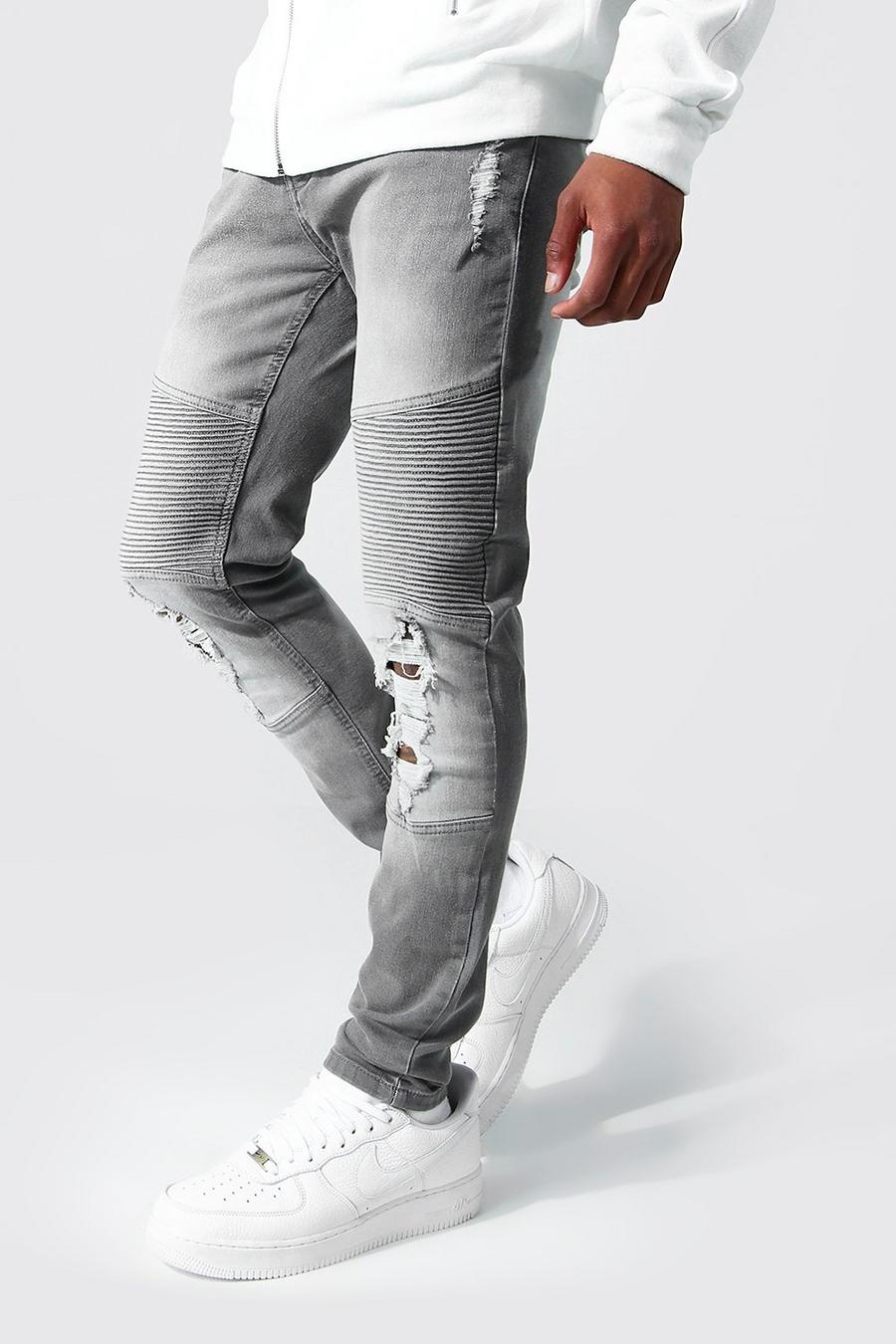 Mid grey gris Skinny Stretch Zip Pocket Biker Jeans