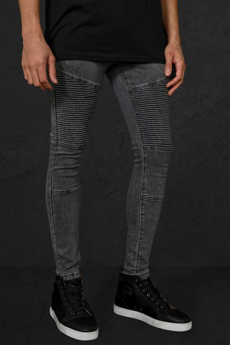 פחם סופר סקיני ג'ינס עם פאנלים בסגנון אופנוענים image number 1