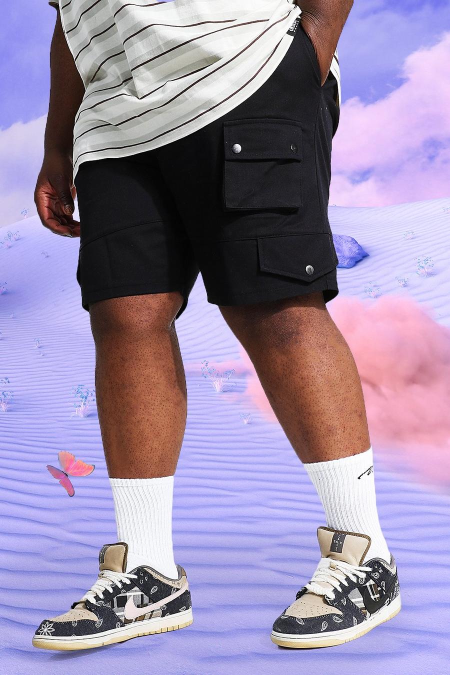 Black Plus Fix Waistband Relaxed Twill Cargo Short image number 1