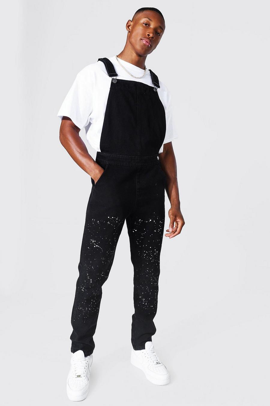 Washed black Slim Rigid Long Overall With Paint Splatter image number 1