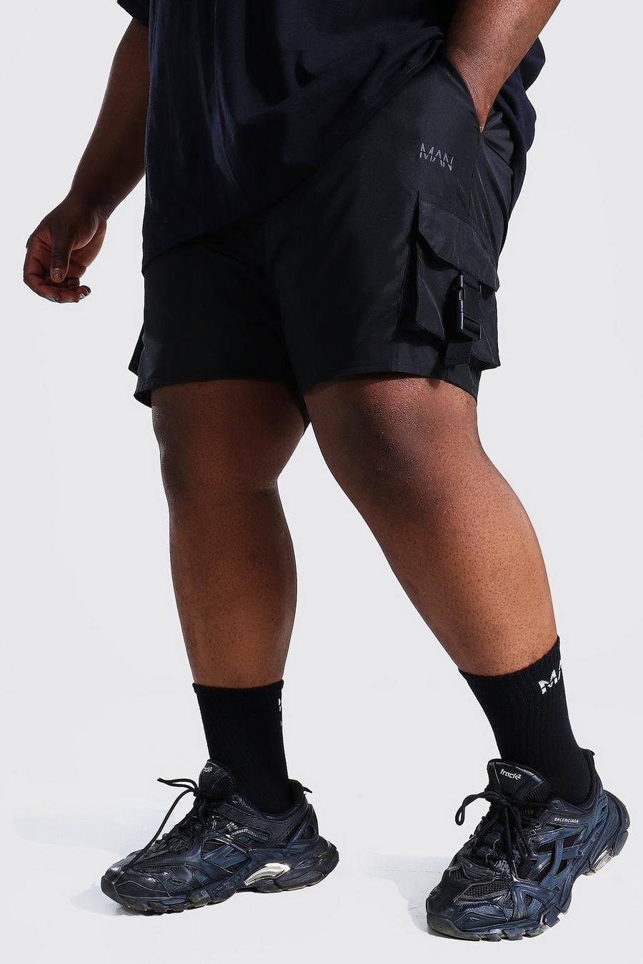 Black Plus Man Buckle Shell Cargo Shorts image number 1