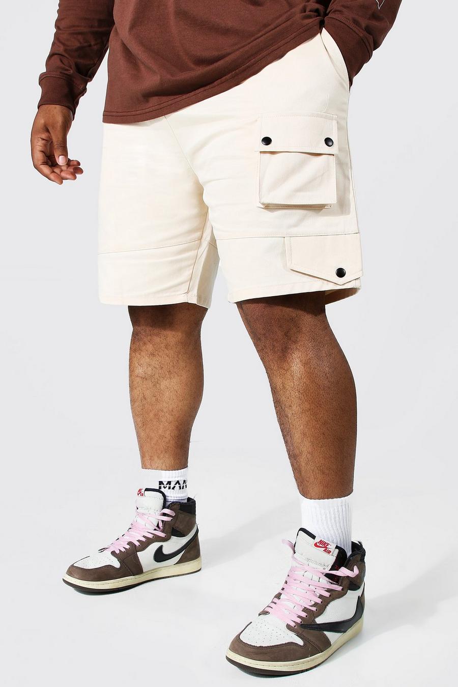 Pantalones cortos con bolsillos holgados de sarga con cinturilla fija Plus, Ecru image number 1
