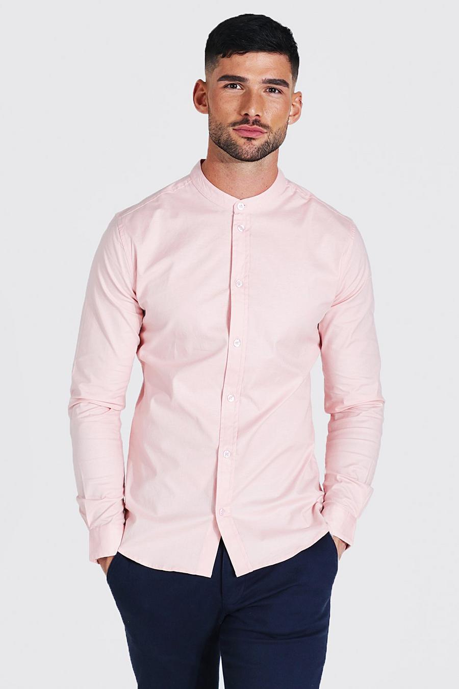 Chemise près du corps à col mao, Pink image number 1