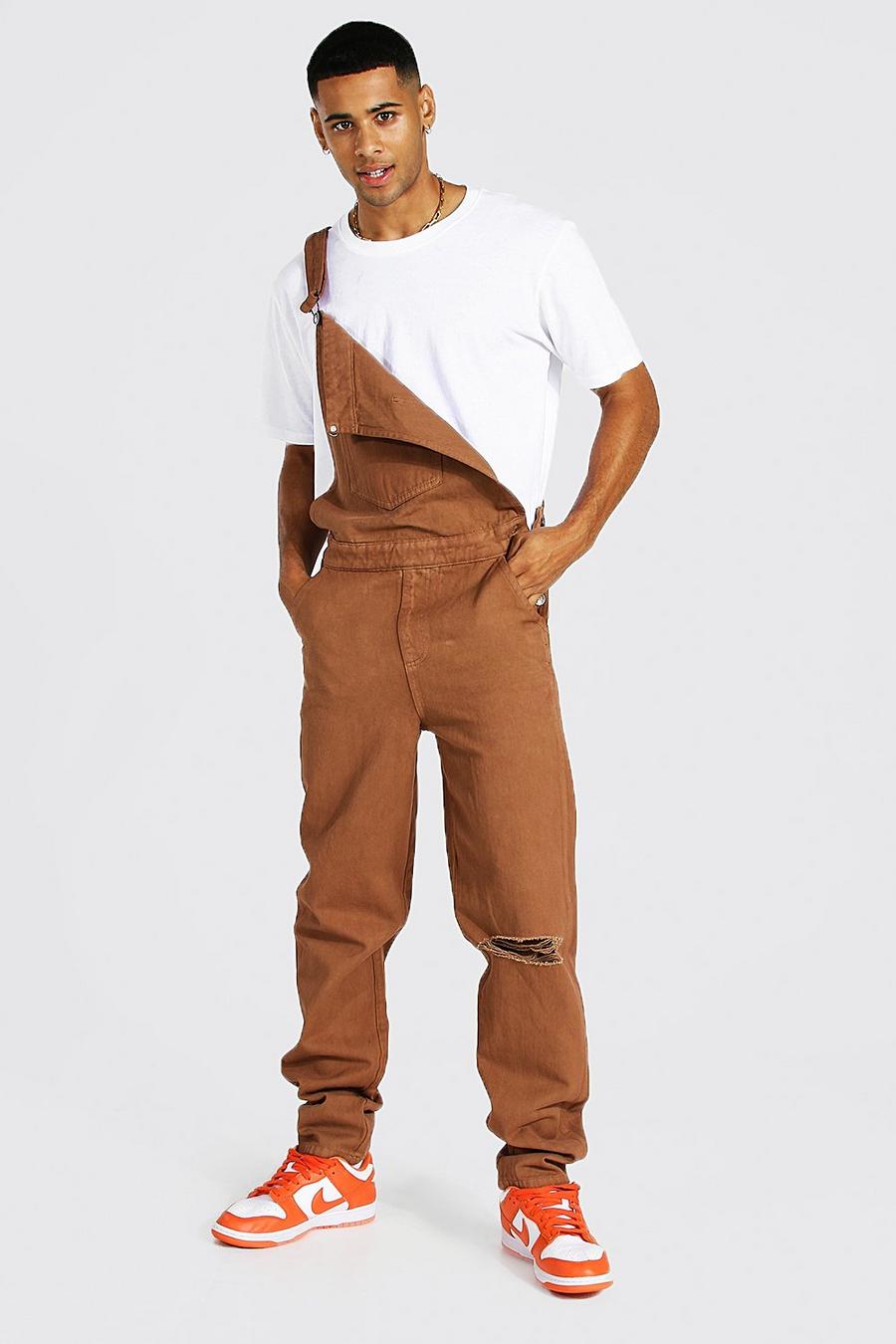 Brown Relaxed Fit Long Dungaree image number 1