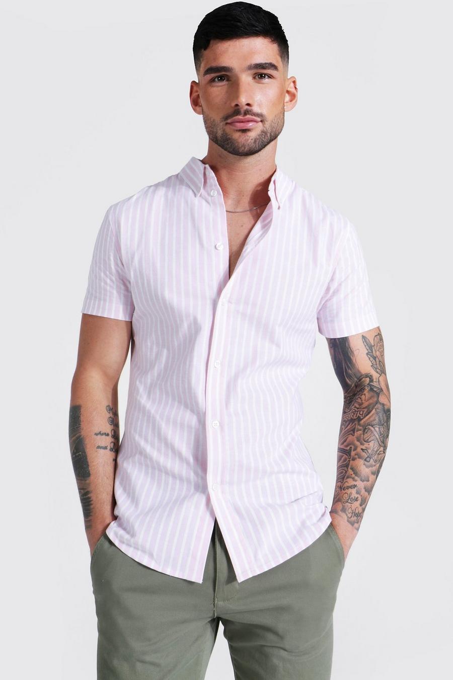Pink Oxford Thick Stripe Short Sleeve Muscle Shirt image number 1
