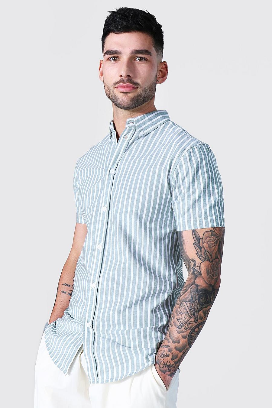 Mint Oxford Thick Stripe Short Sleeve Muscle Shirt image number 1