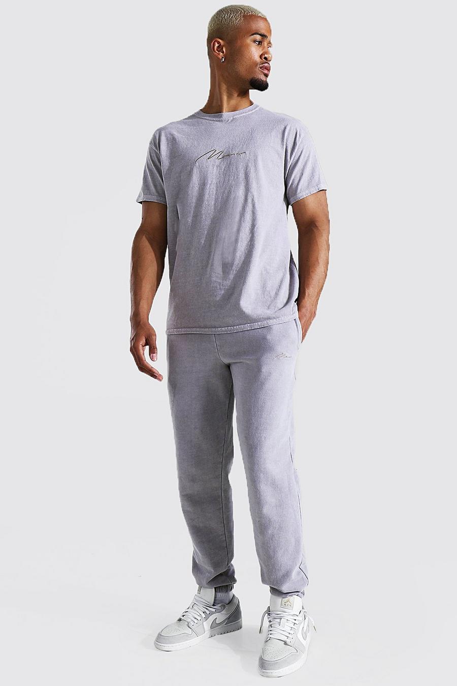 Conjunto de pantalones de deporte y camiseta sobreteñida de la firma Man, Marrón topo image number 1