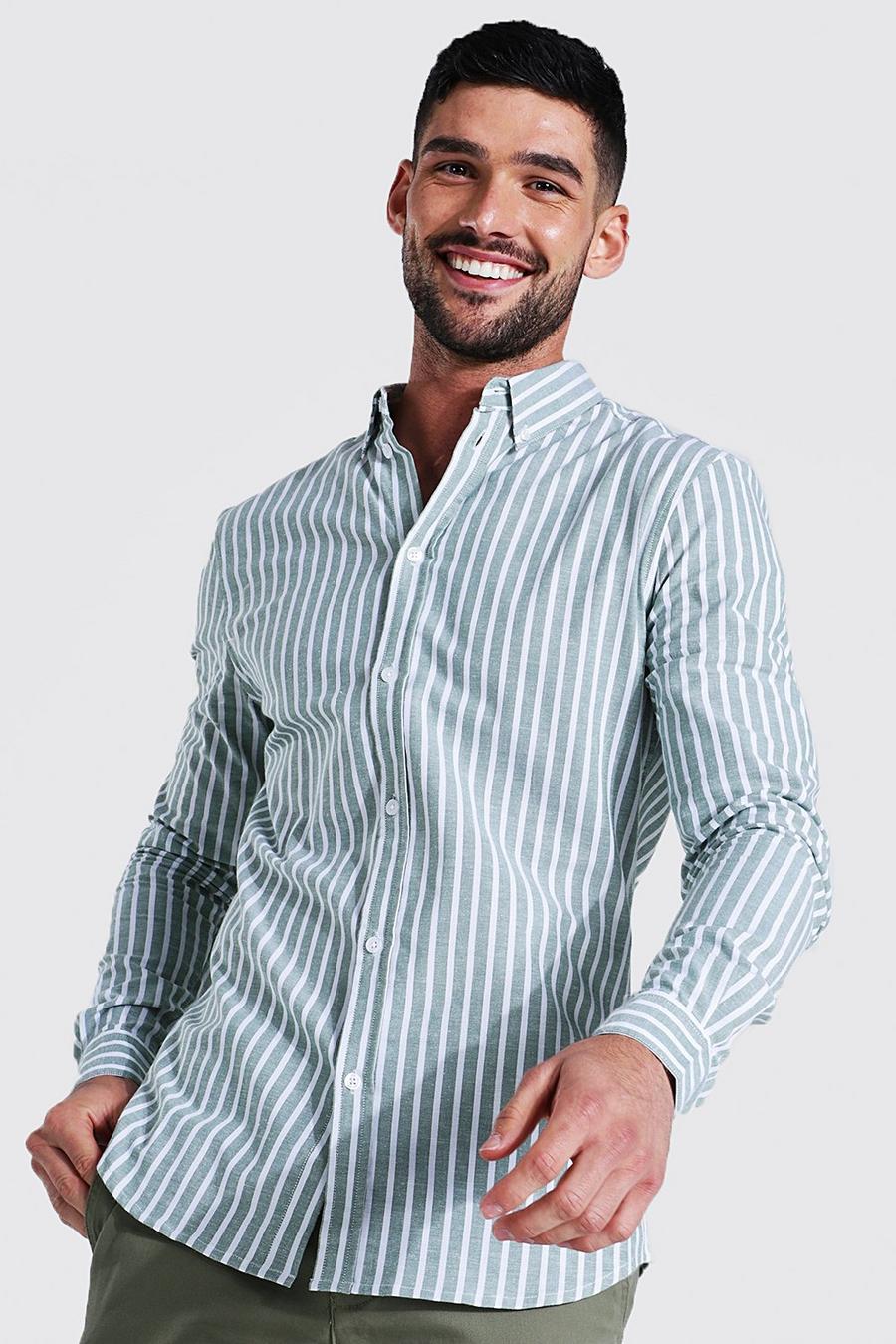 Mint Oxford Thick Stripe Long Sleeve Muscle Shirt image number 1