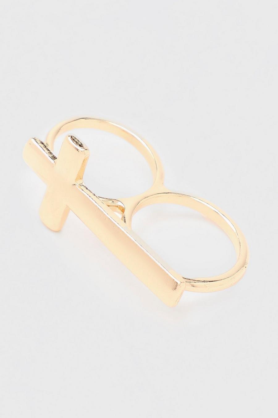 Doppelfinger Kreuz-Ring, Gold image number 1