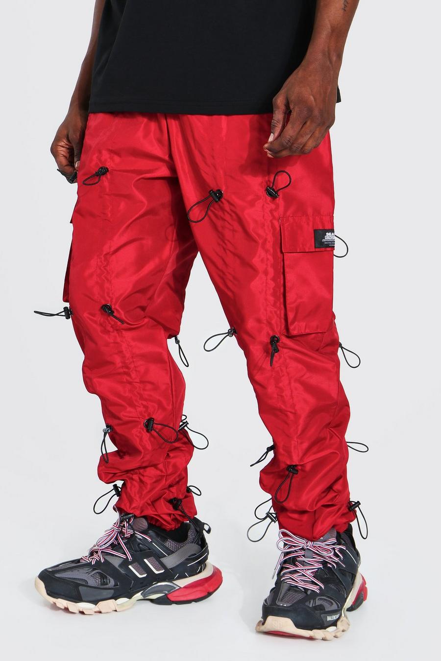Red Loose Fit All Over Toggle Cargo Pants image number 1