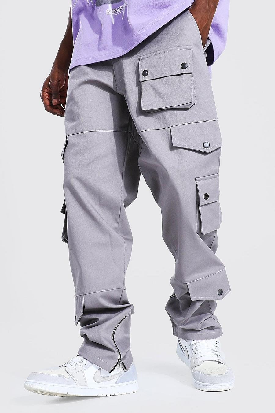 אפור מכנסיים מבד טוויל בסגנון דגמ"ח בגזרה משוחררת עם רצועת מותניים מהודקת image number 1