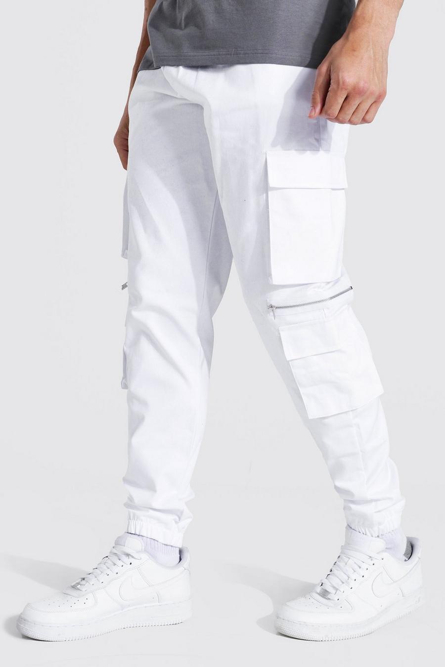 Pantalones cortos cargo MAN de sarga con multibolsillos y cremalleras, White image number 1