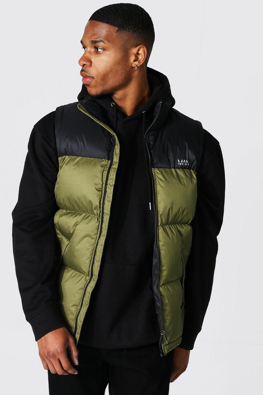 Khaki Man Dash Colour Block Gilet image number 1