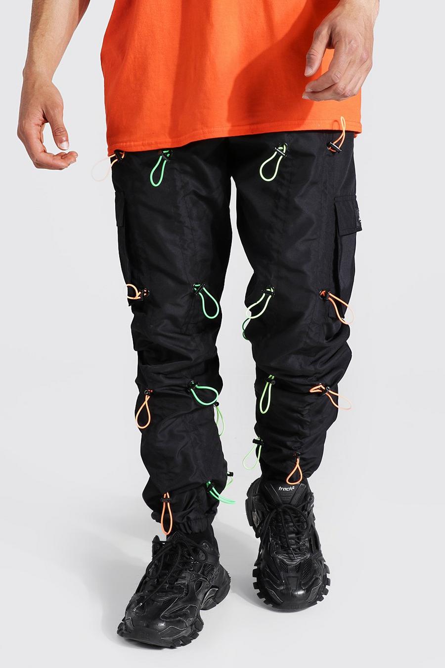 Black Loose Fit All Over Toggle Cargo Pants image number 1