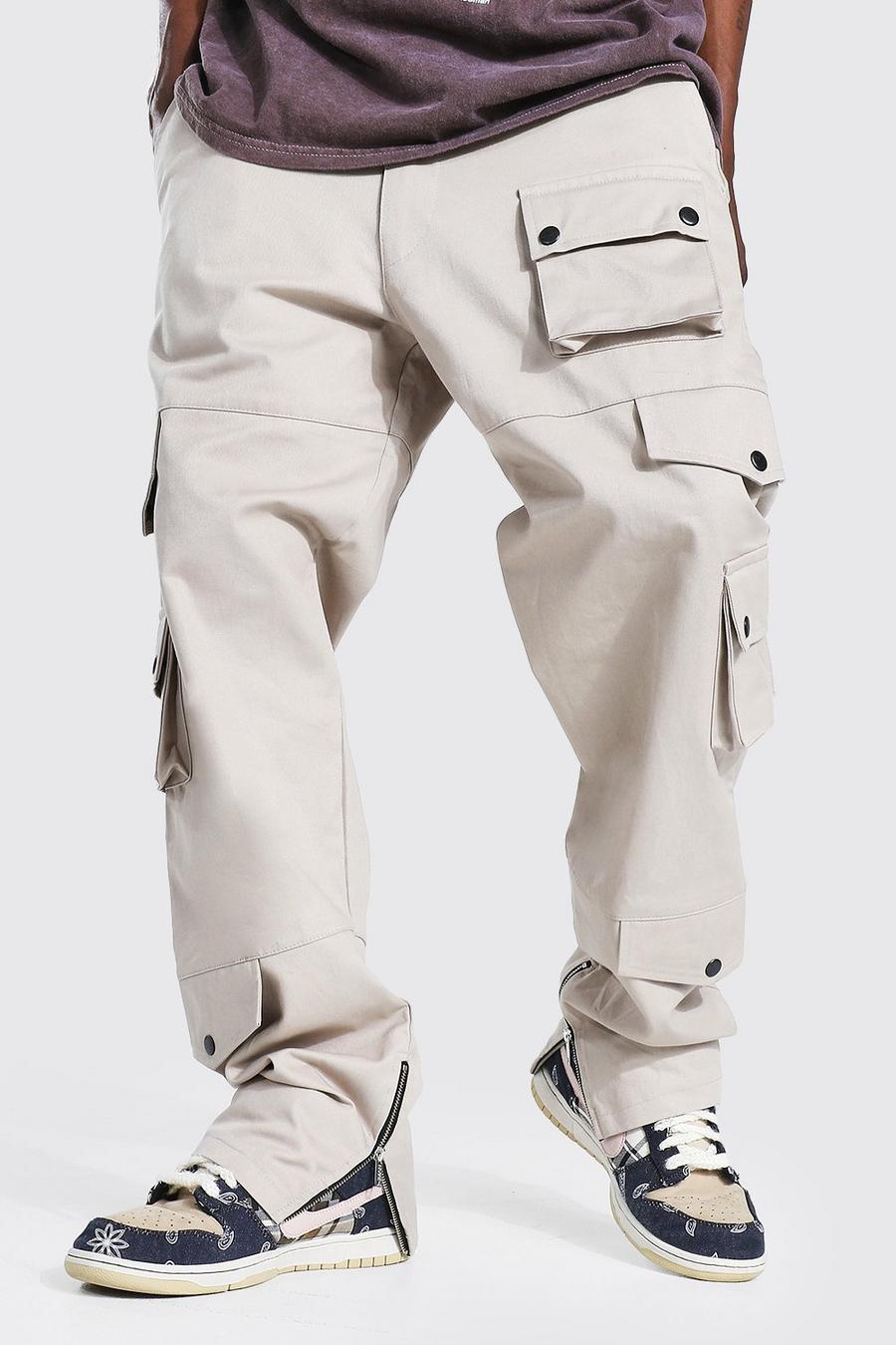 Stone Fixed Waistband Relaxed Fit Cargo Trousers image number 1
