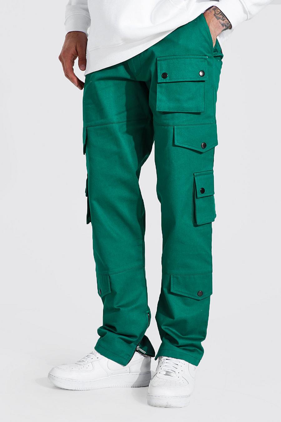 ירוק מכנסיים מבד טוויל בסגנון דגמ"ח בגזרה משוחררת עם רצועת מותן קבועה image number 1