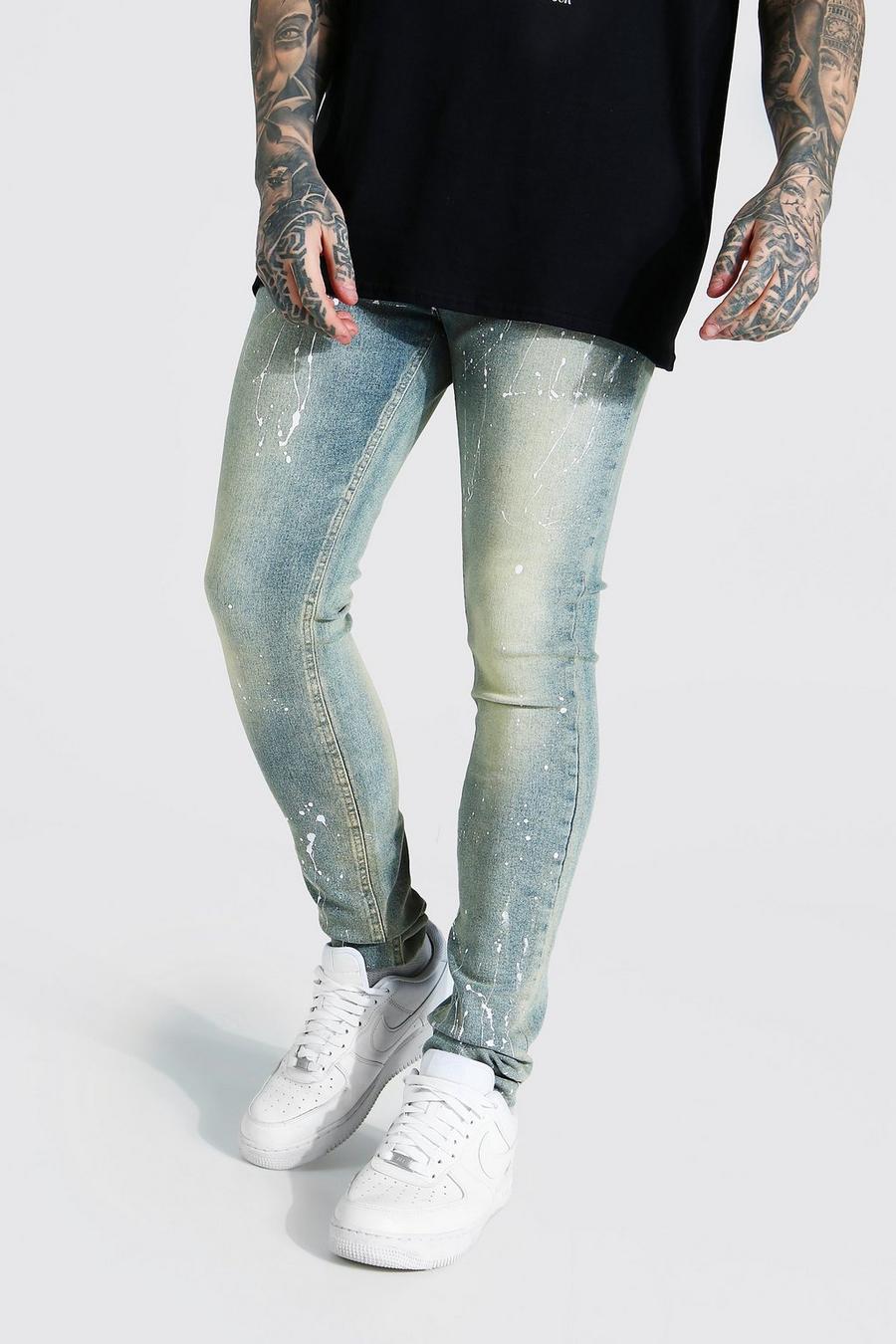 Antique blue Skinny Stretch Stacked Paint Splatter Jeans image number 1