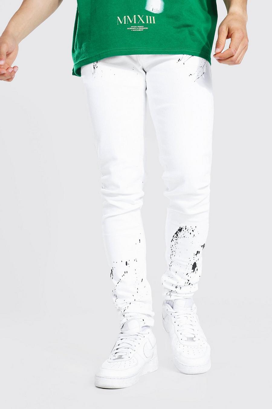 White Skinny Stretch Stacked Paint Splatter Jean image number 1