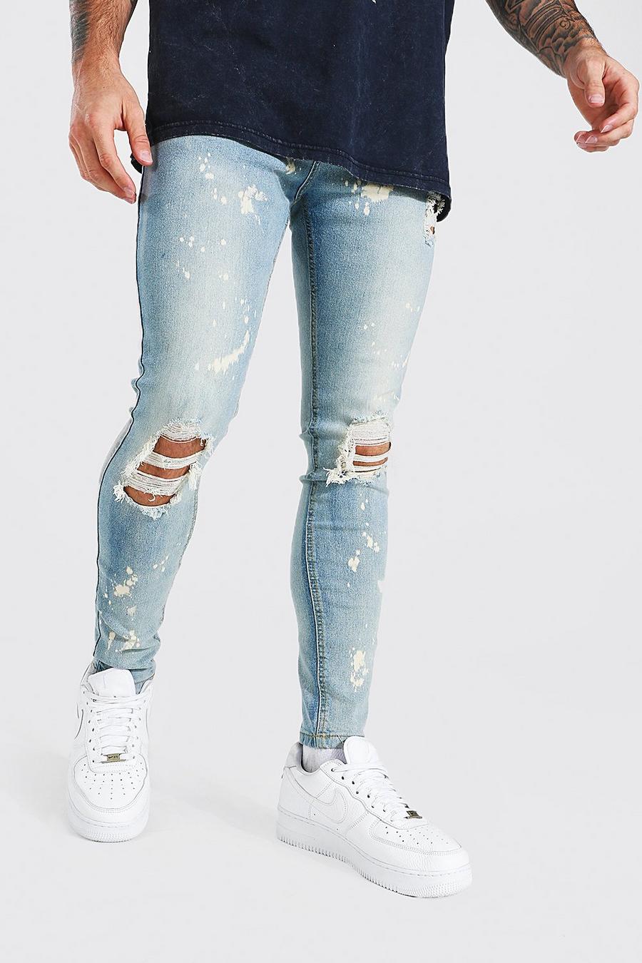Light blue Super skinny jeans med slitna knän och blekt effekt image number 1