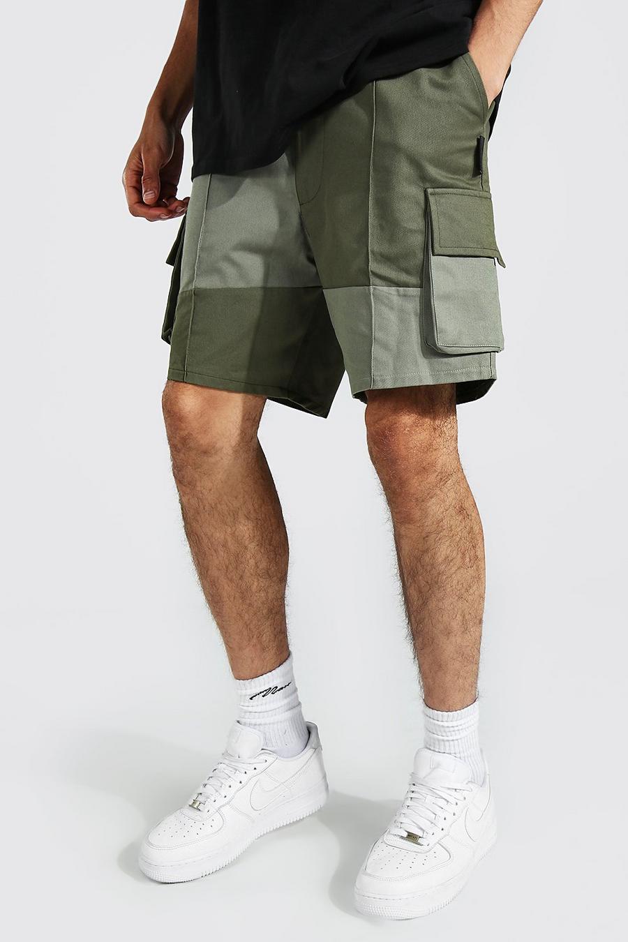 Khaki Tall Patchwork Twill Cargo Shorts image number 1