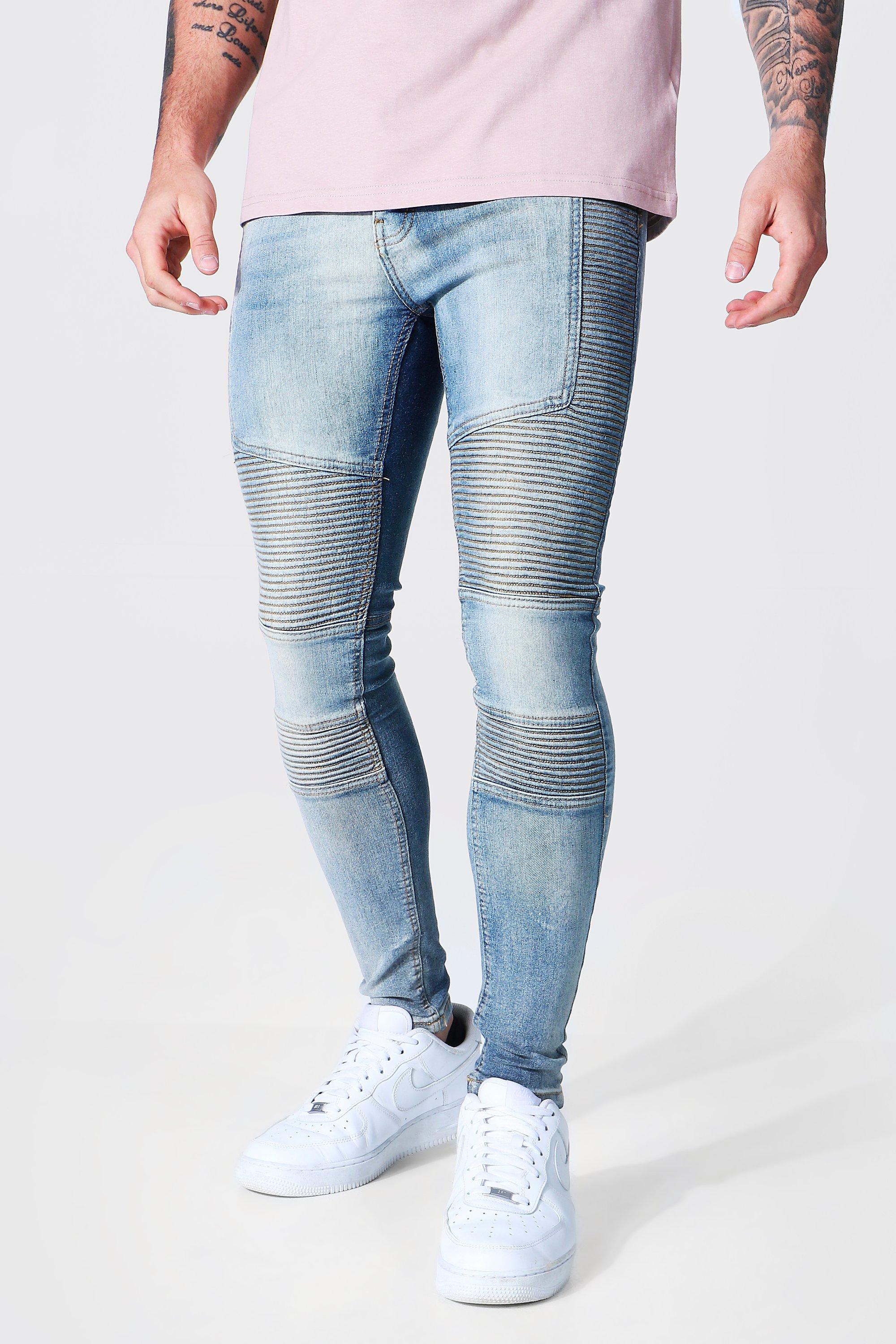 blue skinny biker jeans