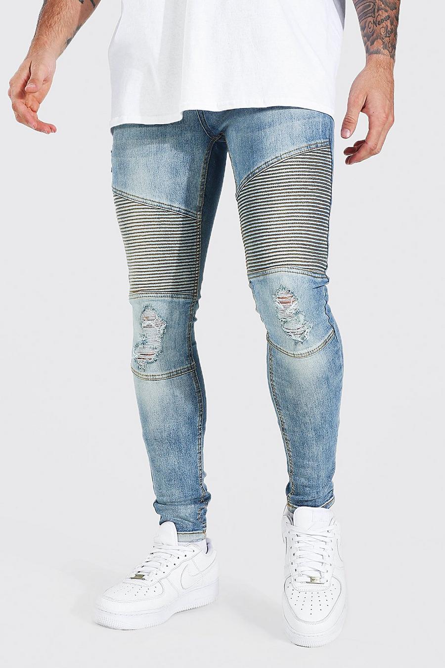 Super Skinny Biker-Jeans mit Rissen, Light blue image number 1