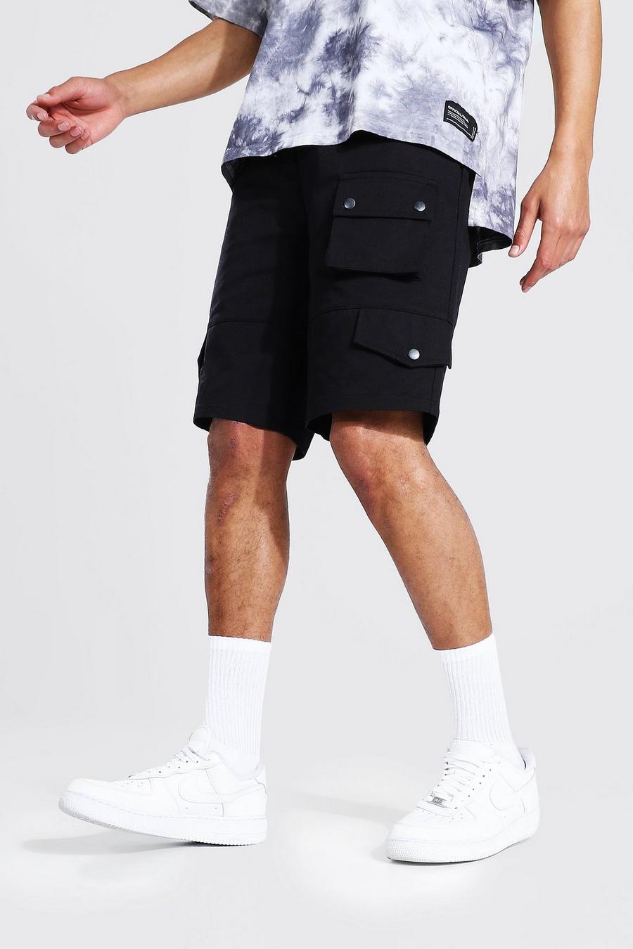 Black Tall Fix Waistband Relaxed Twill Cargo Short image number 1
