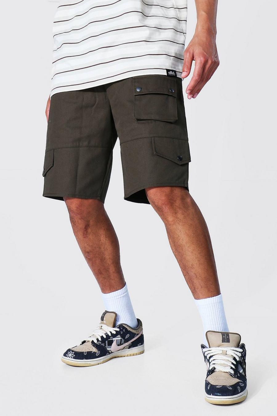 Tall lockere Twill Cargo-Shorts mit festem Bund, Khaki kaki image number 1
