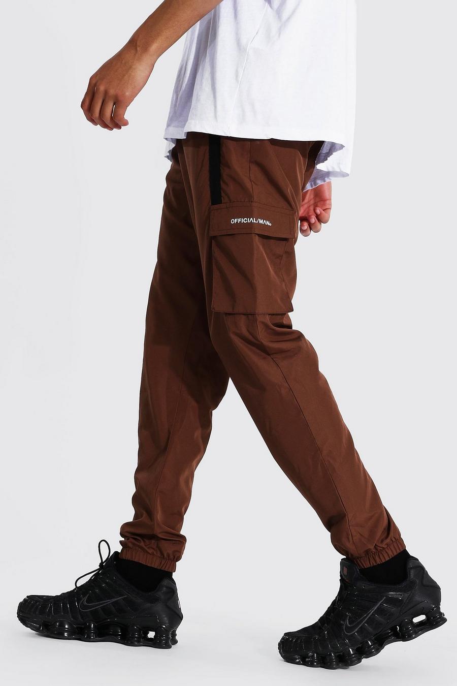 Chocolate Tall Shell 3d Cargo Joggers With Strap Detail image number 1