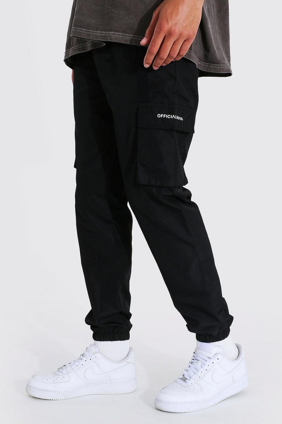 Black Tall Shell 3d Cargo Joggers With Strap Detail image number 1