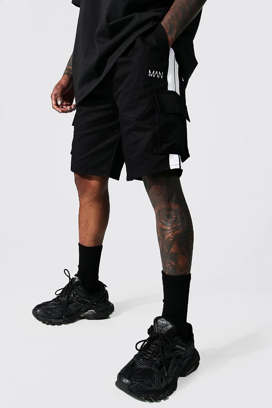 Pantaloncini Man stile Cargo con strisce laterali, Black image number 1