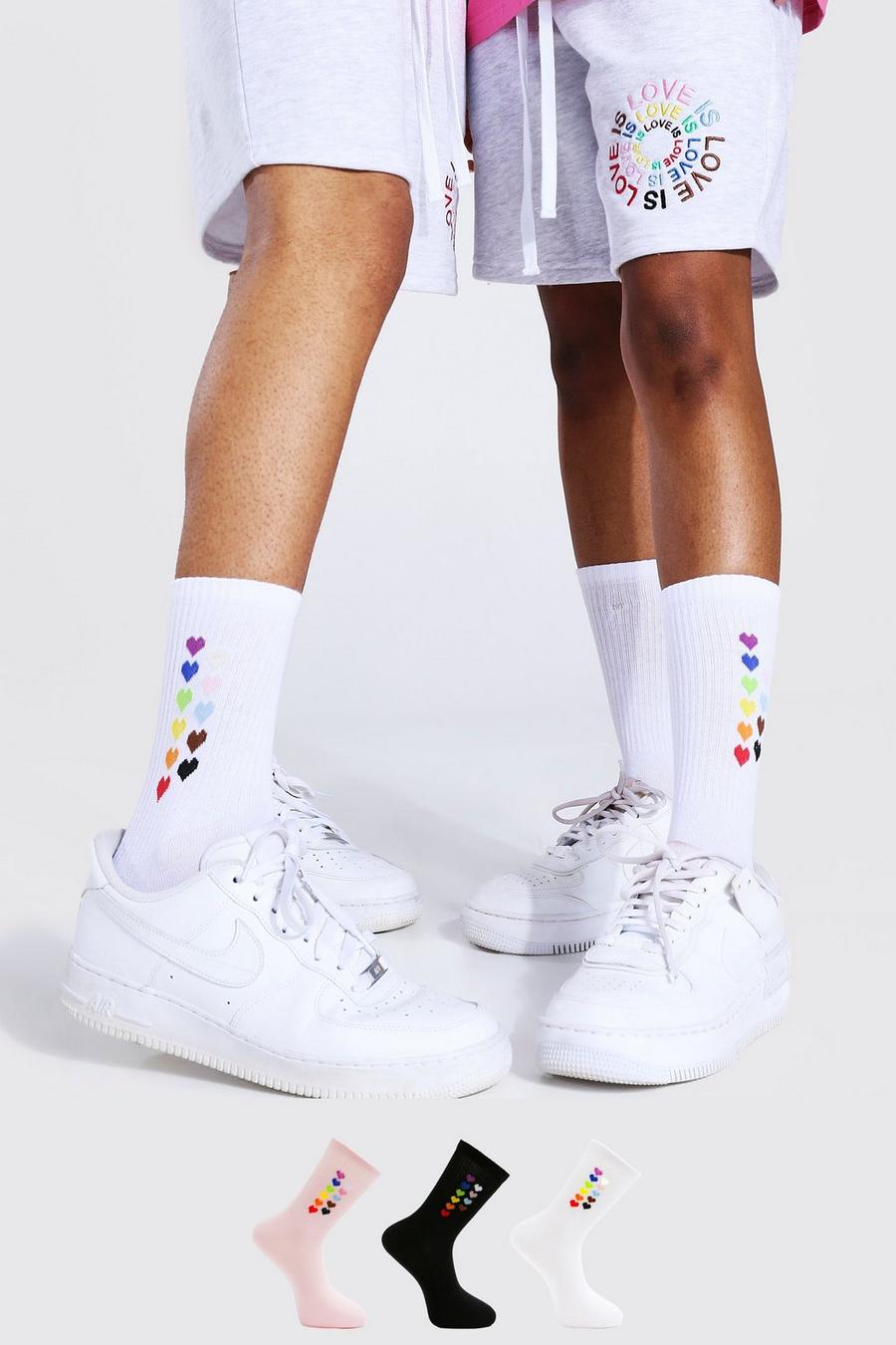 Pack de 3 pares de calcetines deportivos con corazón arcoíris Pride, Multicolor image number 1