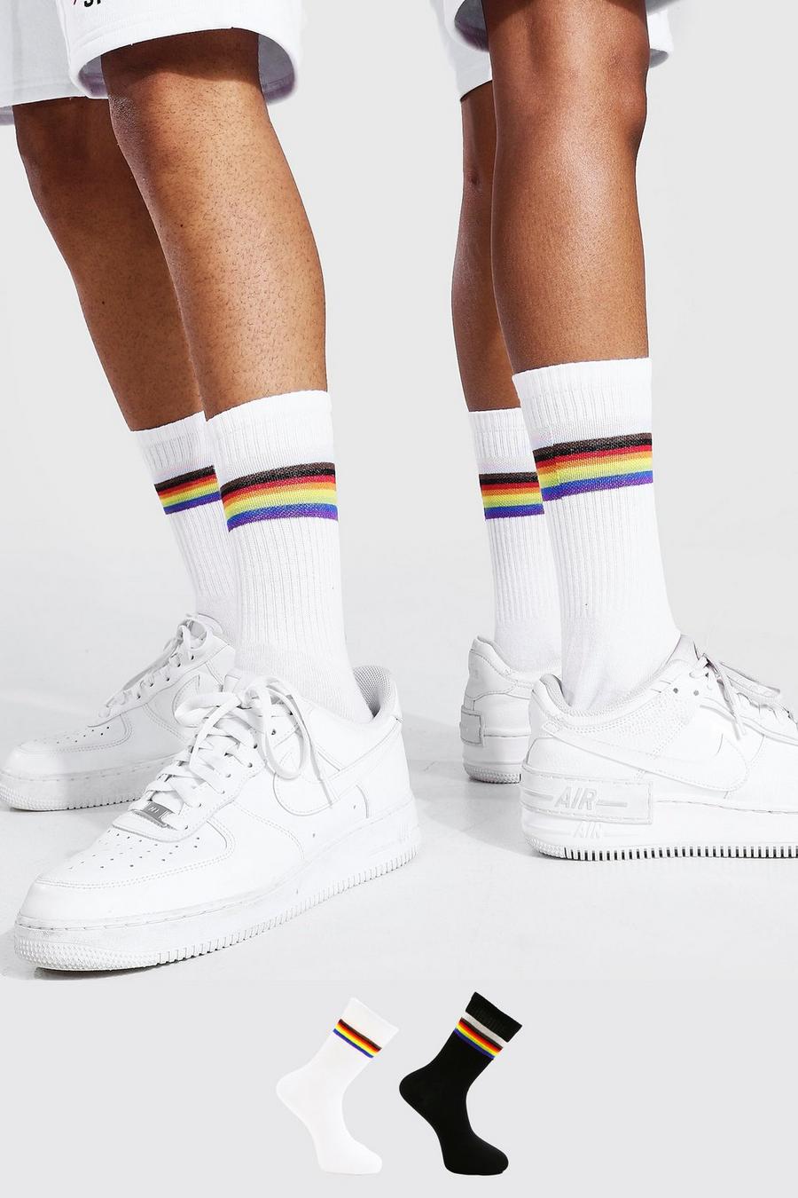 Pack de 2 pares de calcetines deportivos a rayas arcoíris Pride, Multicolor image number 1