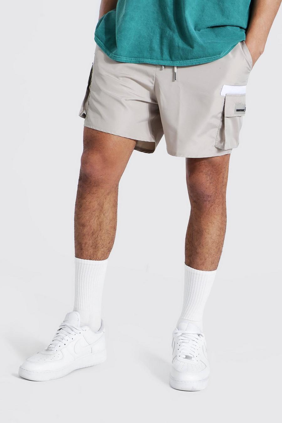 Stone Shell Cargo Short With Rubber Badge image number 1