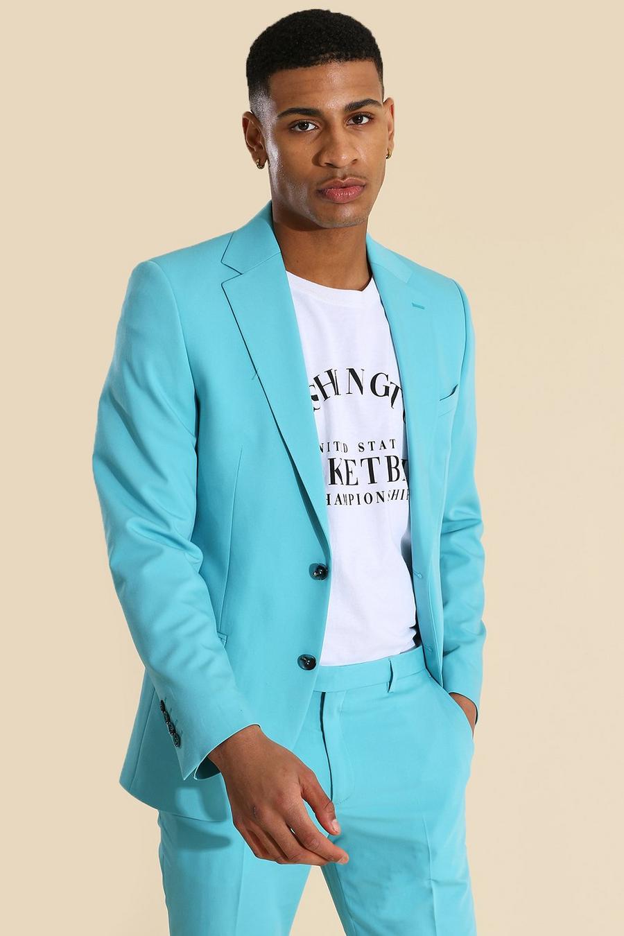 Teal Skinny Single Breasted Suit Jacket image number 1