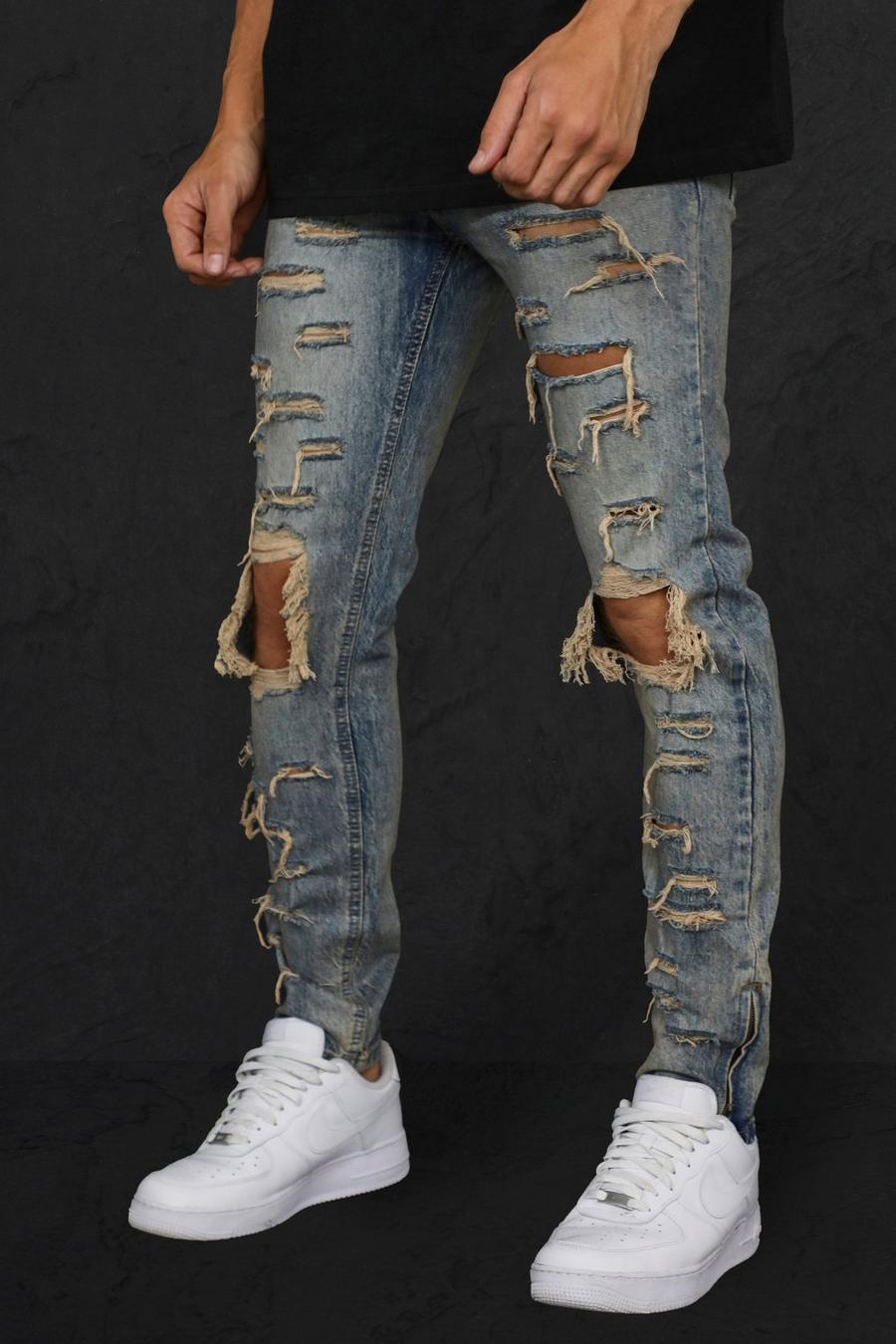 Antique blue Skinny Rigid All Over Ripped Jeans image number 1