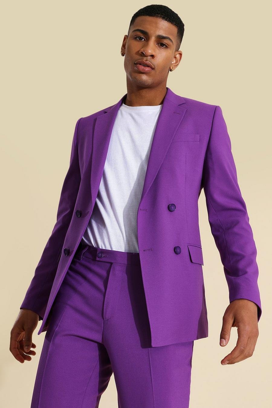 סגול viola ז'קט חליפה סקיני עם דשים כפולים
