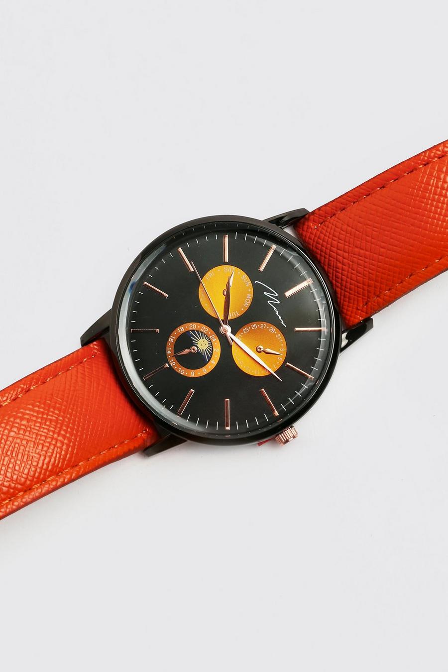 Man Uhr im Sport-Stil mit PU-Armband, Orange image number 1