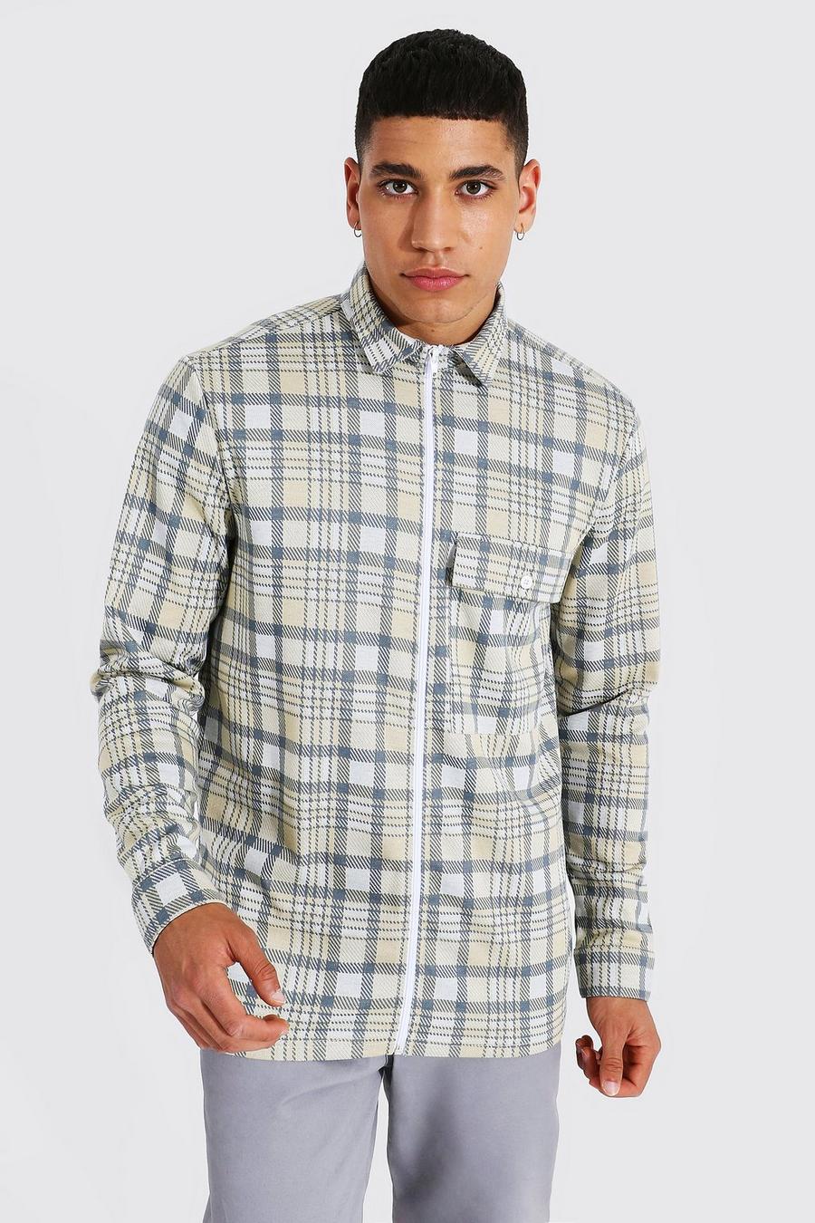 Yellow Flannel Jacquard Utility Coach Zip Overshirt image number 1