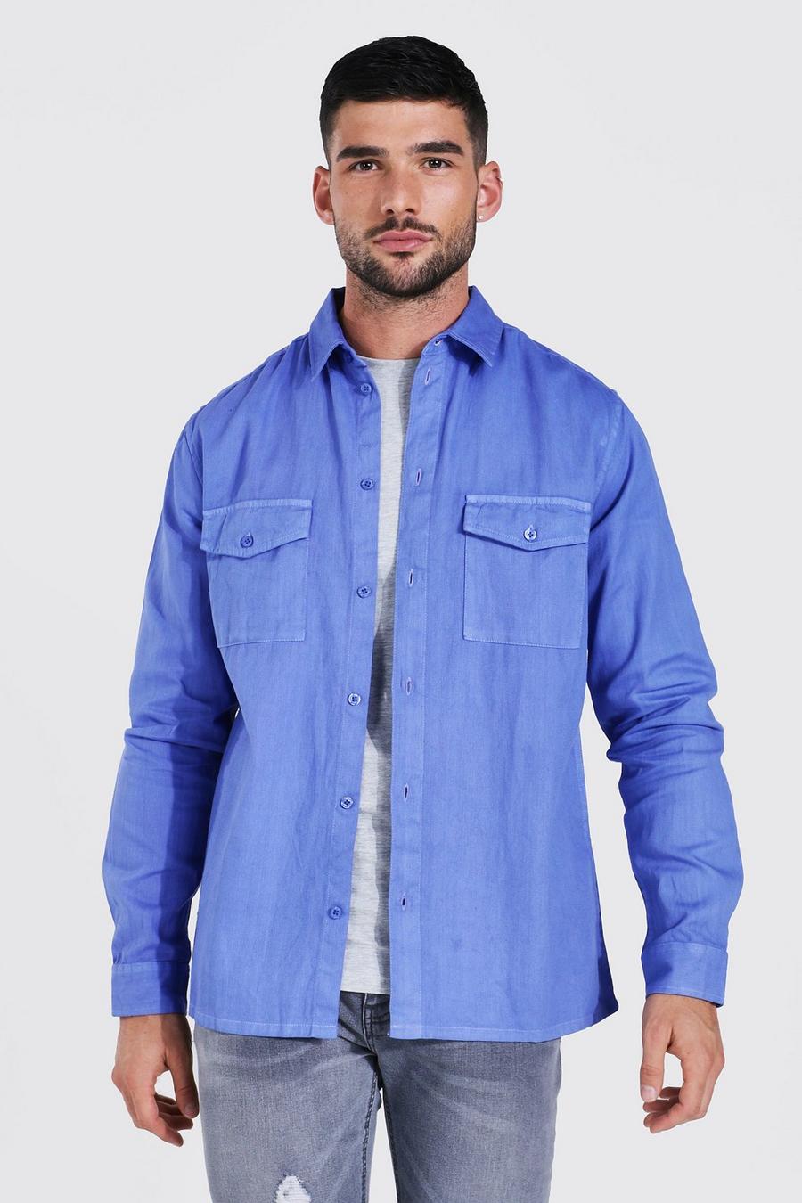 Blue Garment Dyed Twill Overshirt image number 1