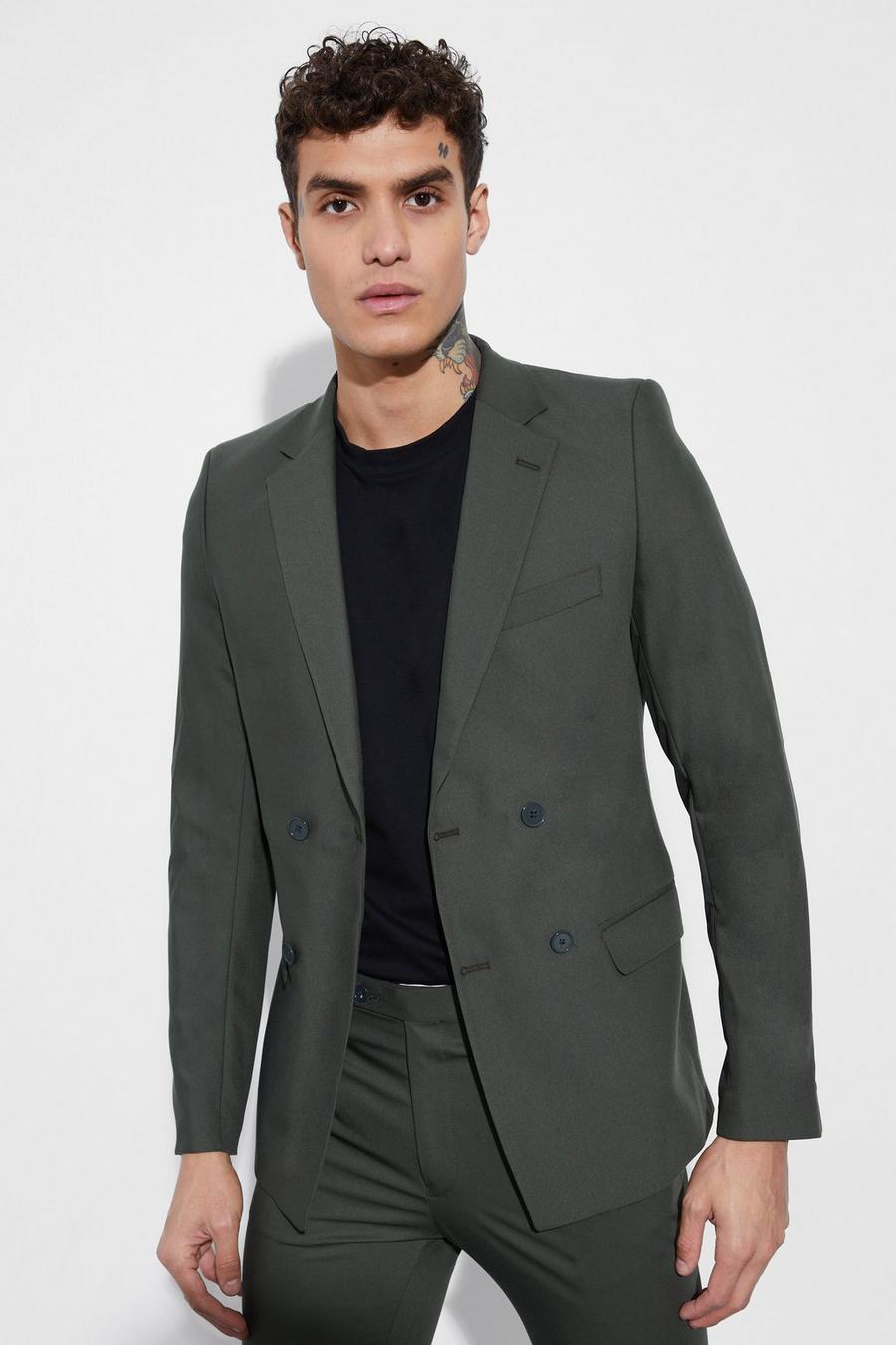 Khaki Super Skinny Double Breasted Suit Jacket image number 1