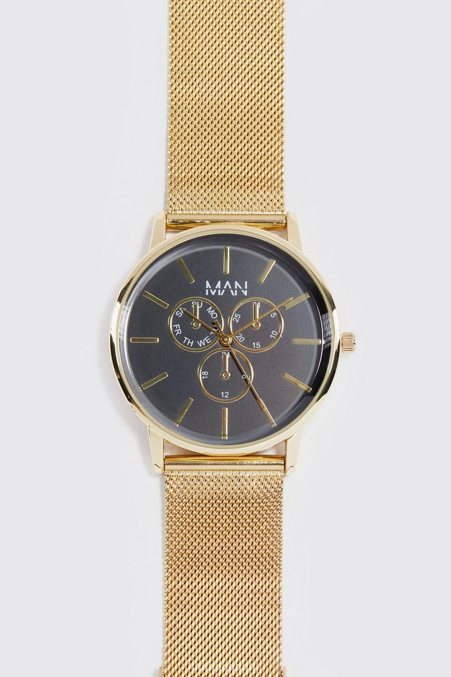 זהב metallizzato שעון קלאסי לגברים עם רצועת רשת