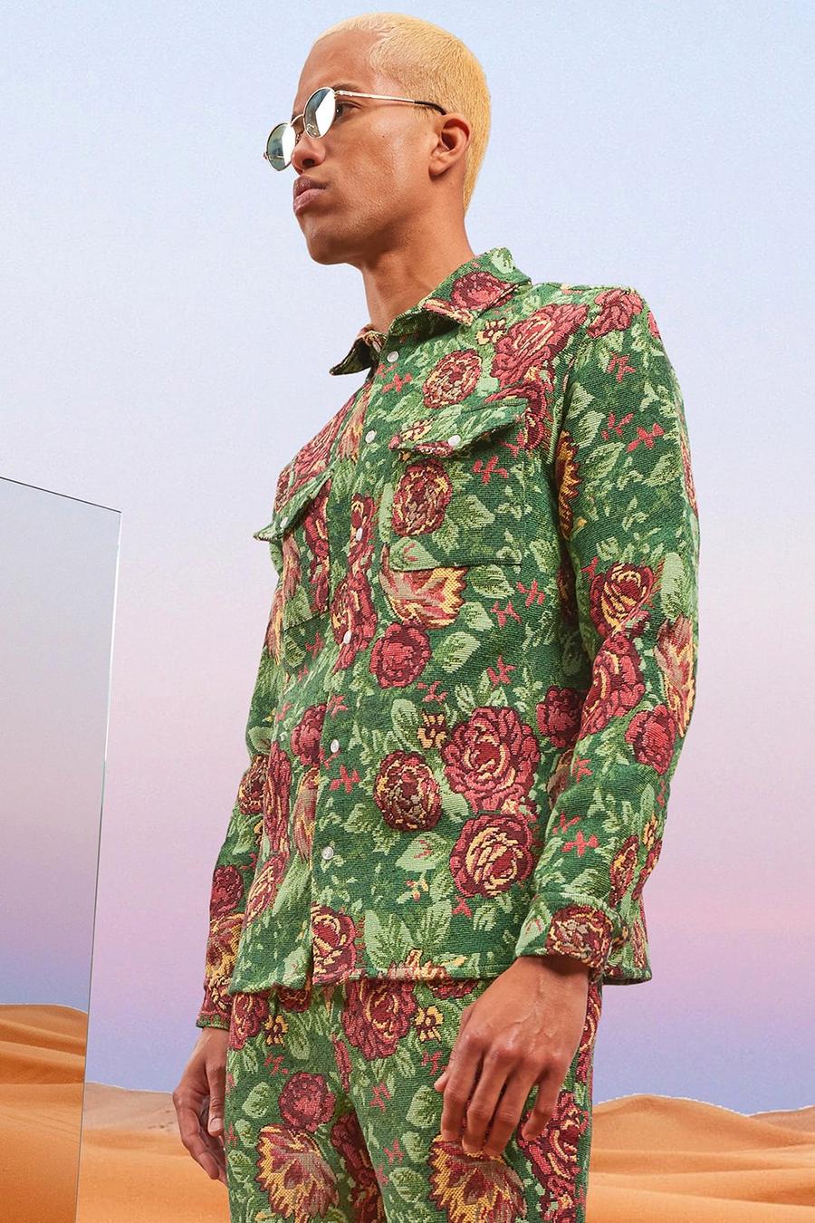 Green Floral Tapestry Overshirt image number 1